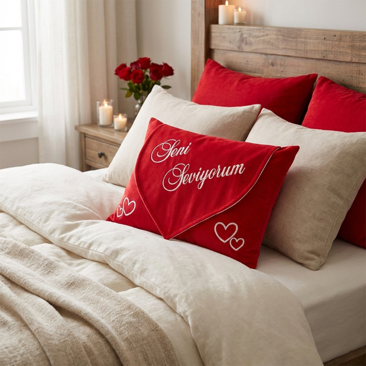 Fotoğraflı Kare Mektup Yastık Kılıfı